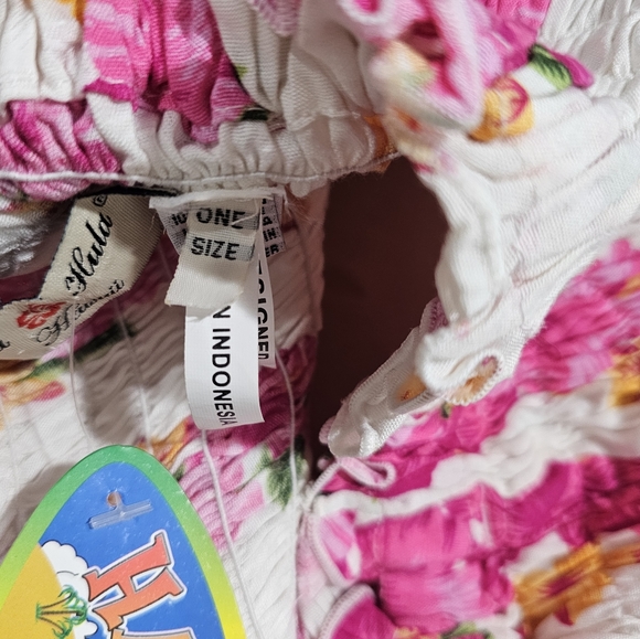 Nwt HULA HULA Hawaiian White Floral Smock Handkerchief Hem Mini Dress OSFM - Picture 9 of 10